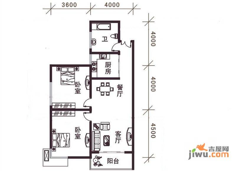 城馨嘉园2室2厅1卫83.9㎡户型图