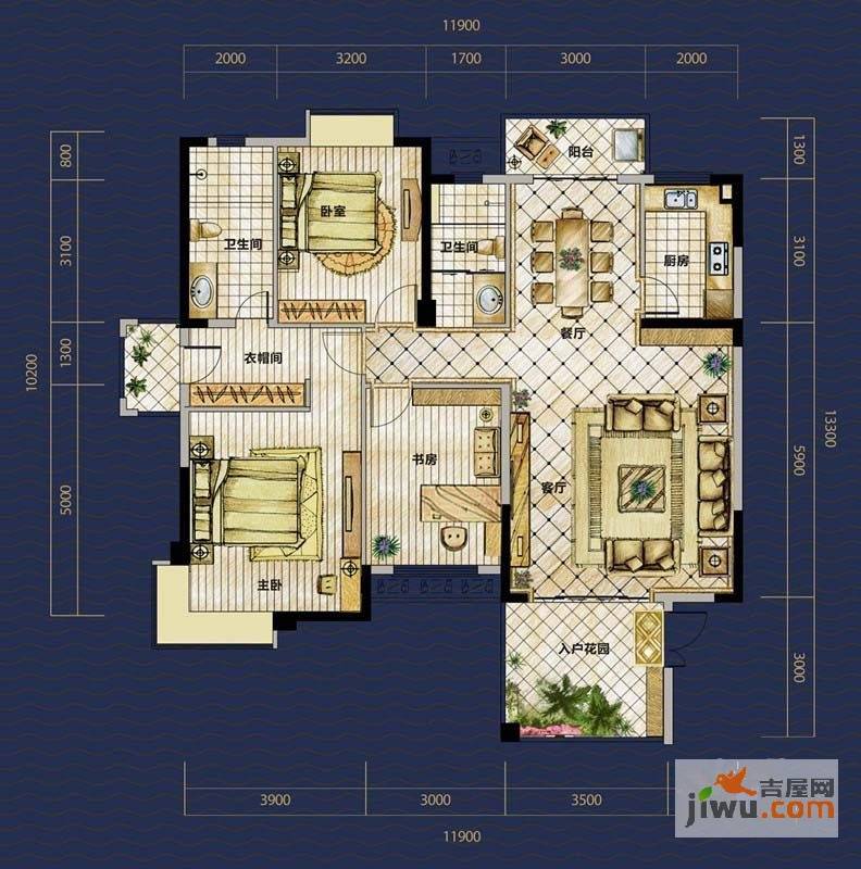 恒泰珑湖3室2厅2卫144㎡户型图