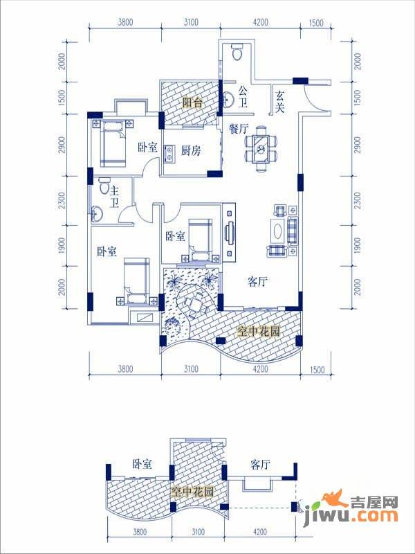 华西·滨江花苑3室2厅2卫135.7㎡户型图