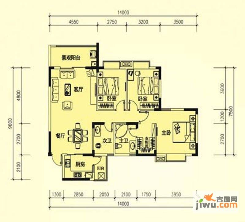 宝庆府邸·观园二期3室2厅2卫126㎡户型图