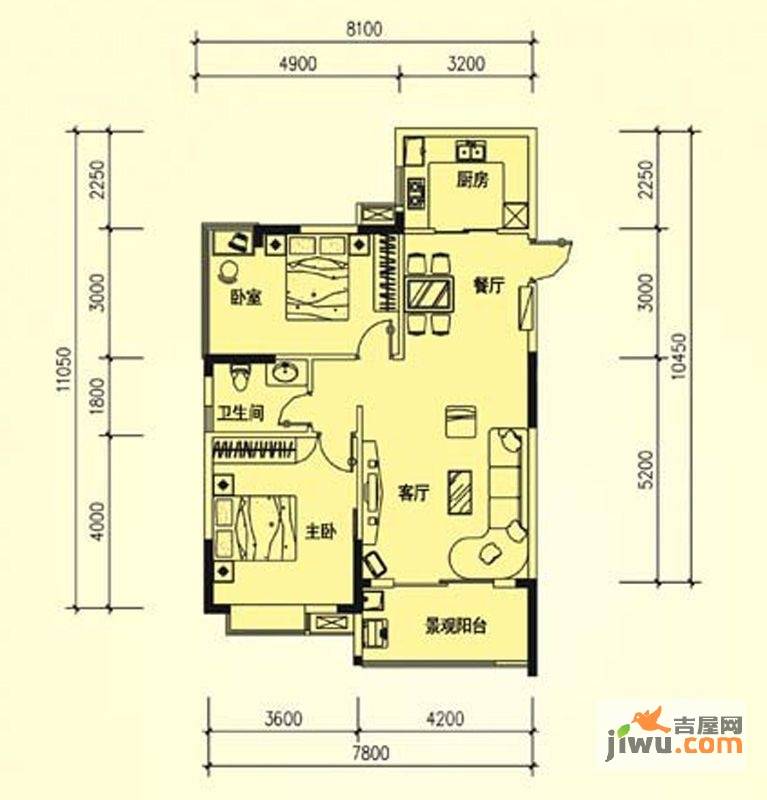 宝庆府邸·观园二期2室2厅1卫91.4㎡户型图