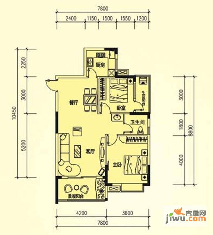 宝庆府邸·观园二期2室2厅1卫89.9㎡户型图