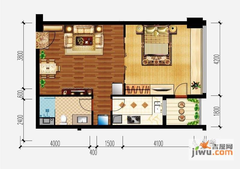 长江一号1室1厅1卫户型图