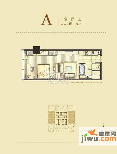 红豆国际广场1室1厅1卫户型图