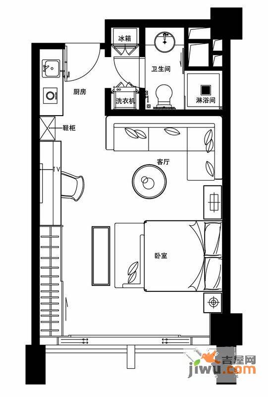 嘉凯城财富中心1室1厅1卫户型图