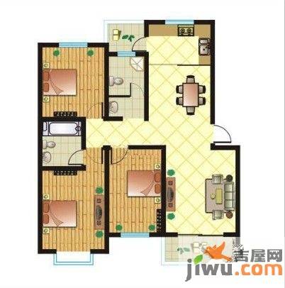 华夏青城3室1厅1卫103㎡户型图