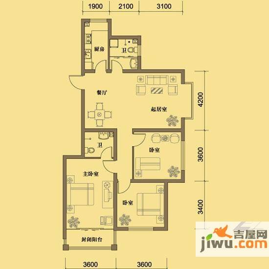 凯景花园3室2厅2卫119.9㎡户型图