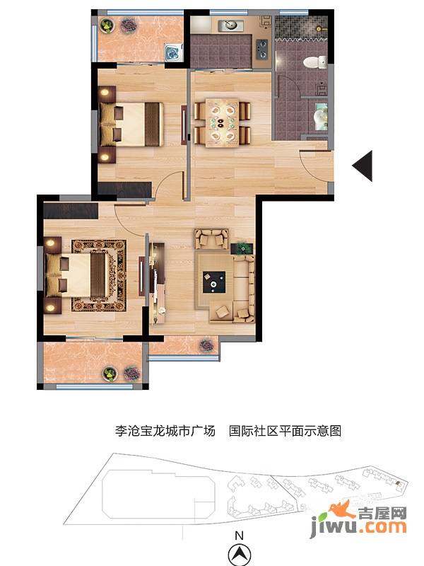 李沧宝龙城市广场商铺2室2厅1卫户型图