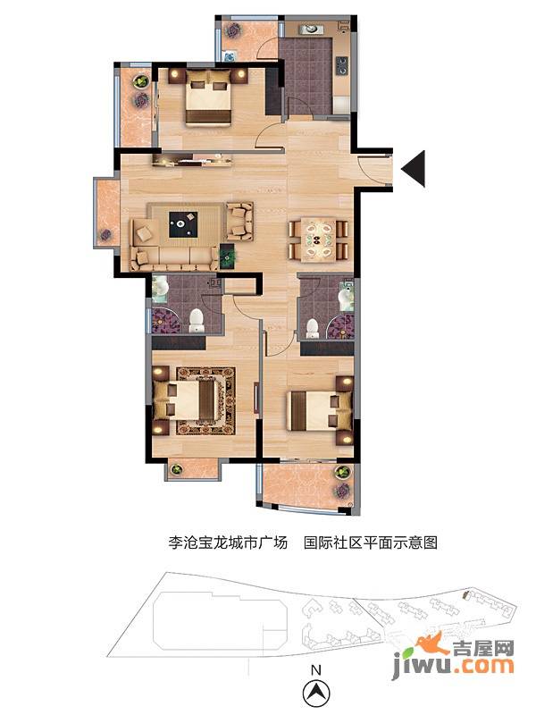 李沧宝龙城市广场商铺3室2厅2卫户型图