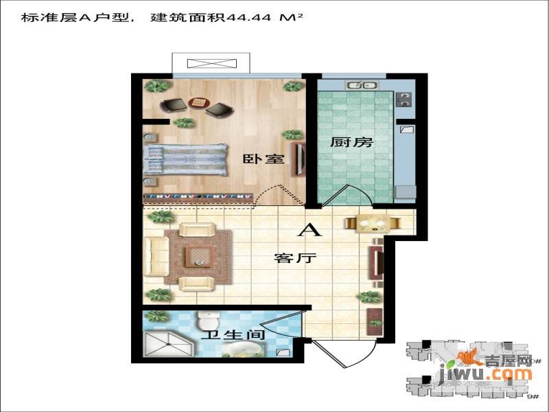 润发湖畔雅居二期1室1厅1卫44.4㎡户型图