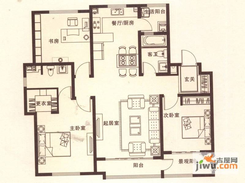 天泰新罗园3室2厅2卫127㎡户型图