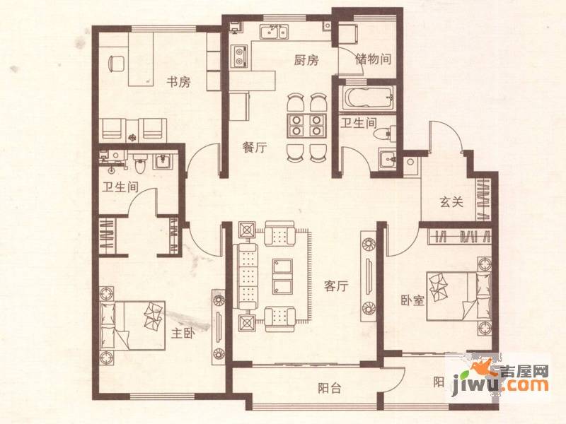 天泰新罗园3室2厅2卫127㎡户型图