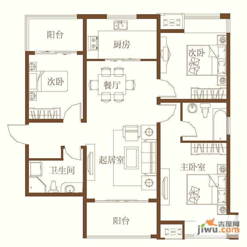 保利里院里3室2厅2卫114㎡户型图