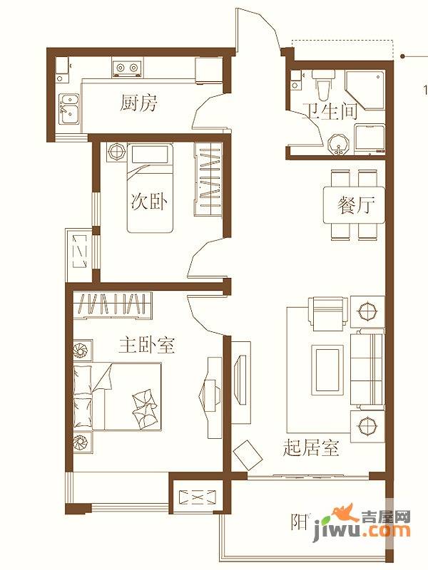 保利里院里2室2厅1卫83.5㎡户型图