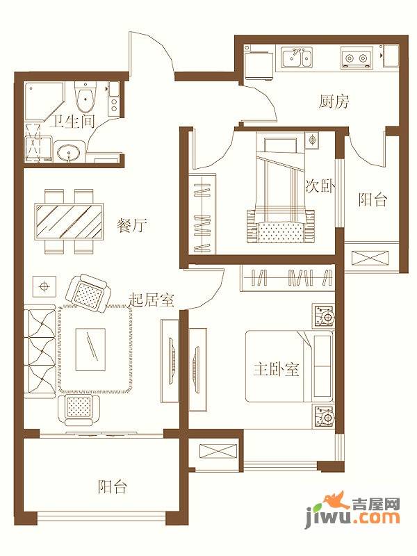 保利里院里2室2厅1卫89.5㎡户型图