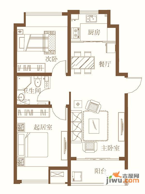 保利里院里2室2厅1卫90㎡户型图