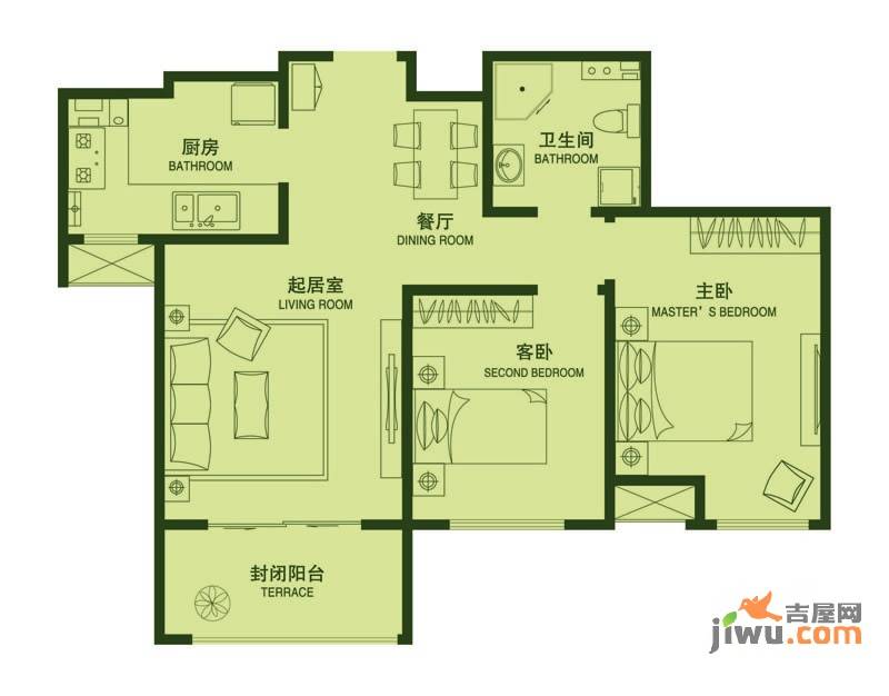 春光山色三期2室2厅1卫94㎡户型图