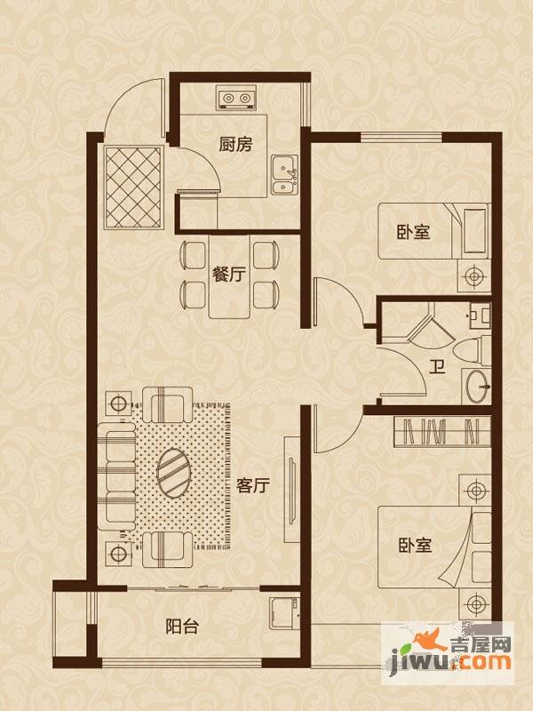 远洋风景2室2厅1卫86.9㎡户型图