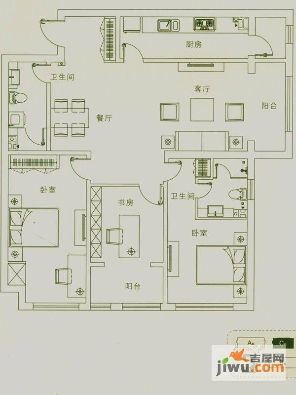 燕归堂3室2厅2卫141.1㎡户型图