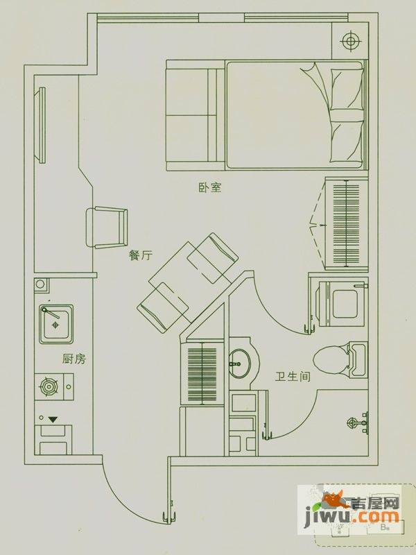 燕归堂1室1厅1卫34.8㎡户型图
