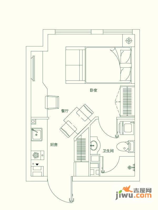 燕归堂1室1厅1卫38.8㎡户型图