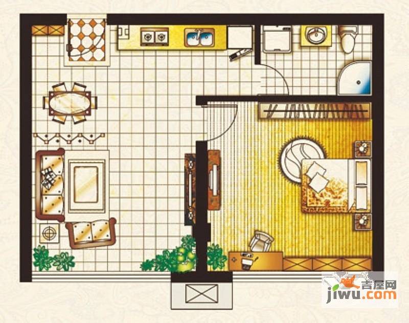 帝豪庄园1室2厅1卫50.6㎡户型图