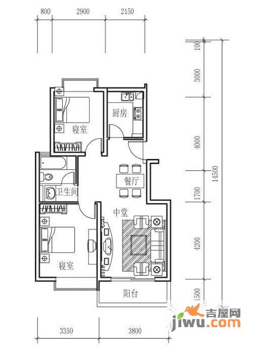 富甲逸品2室1厅1卫户型图