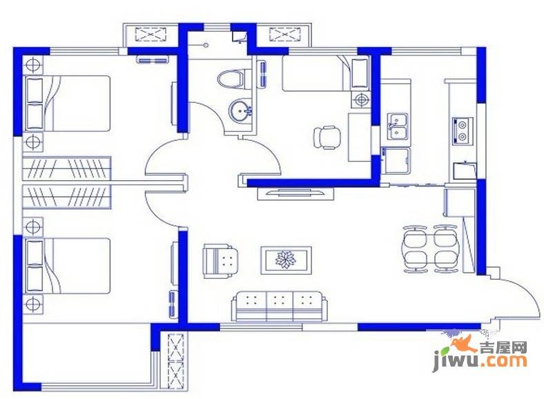 黄金家园2室2厅1卫86.3㎡户型图