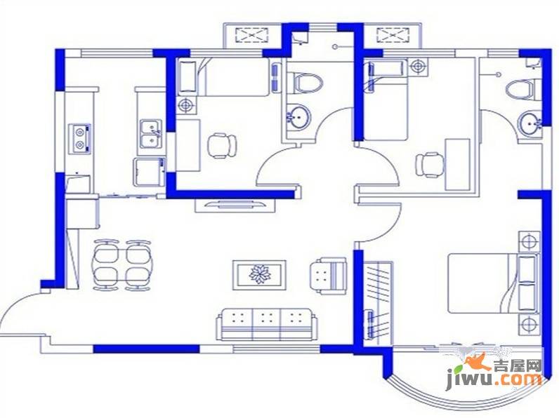 黄金家园3室2厅2卫97.2㎡户型图