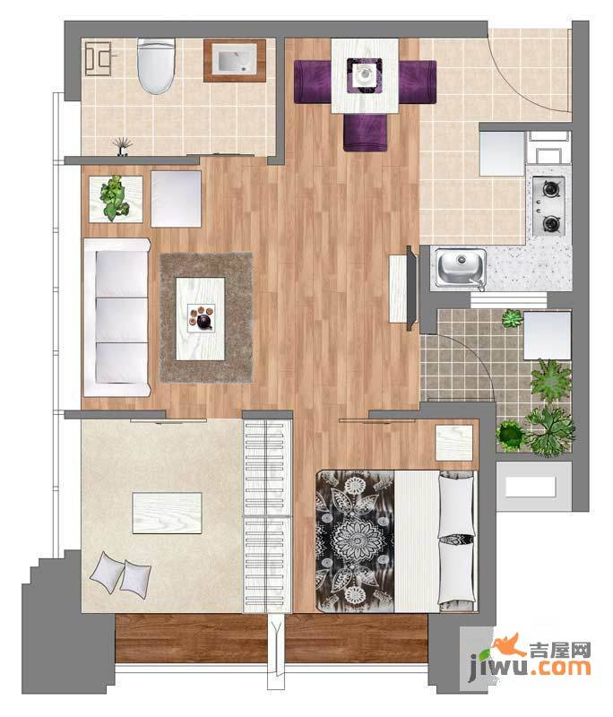 合创烟台公馆2室1厅1卫户型图