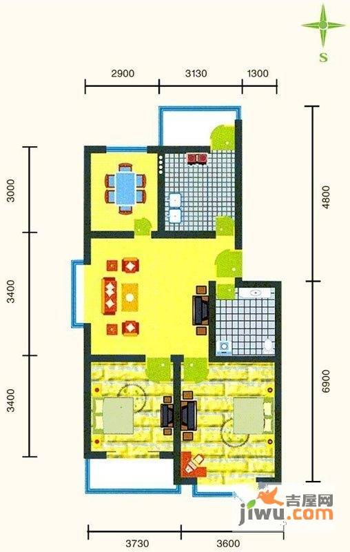 凤海新城2室2厅1卫95㎡户型图