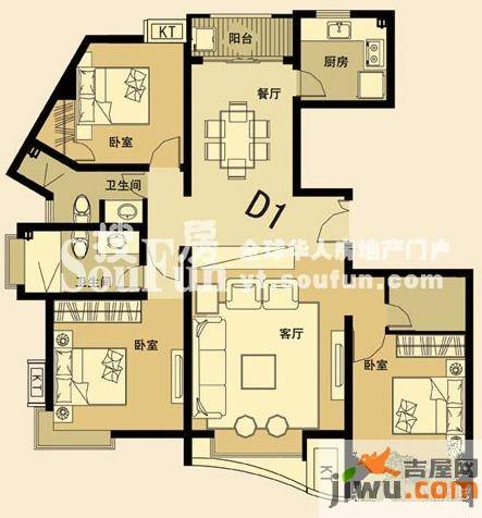 天马相城三期3室2厅2卫125.1㎡户型图