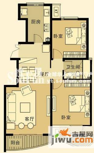 天马相城三期2室2厅1卫95.1㎡户型图