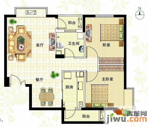 海天四季花城2室2厅1卫79㎡户型图