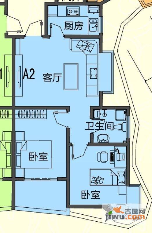 领海世界岛一期2室1厅1卫72.9㎡户型图