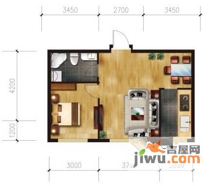 亚澜湾1室1厅1卫53.1㎡户型图