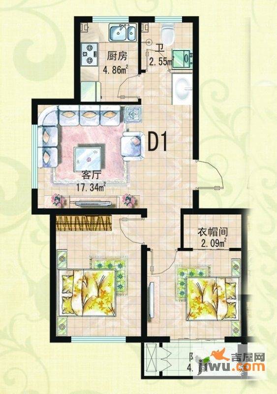 湖光豪景2室1厅1卫69.7㎡户型图