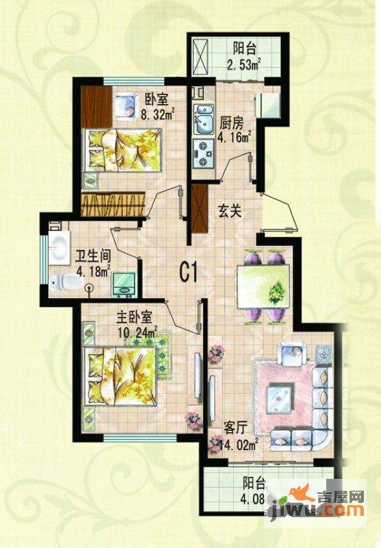 湖光豪景2室2厅1卫67.8㎡户型图