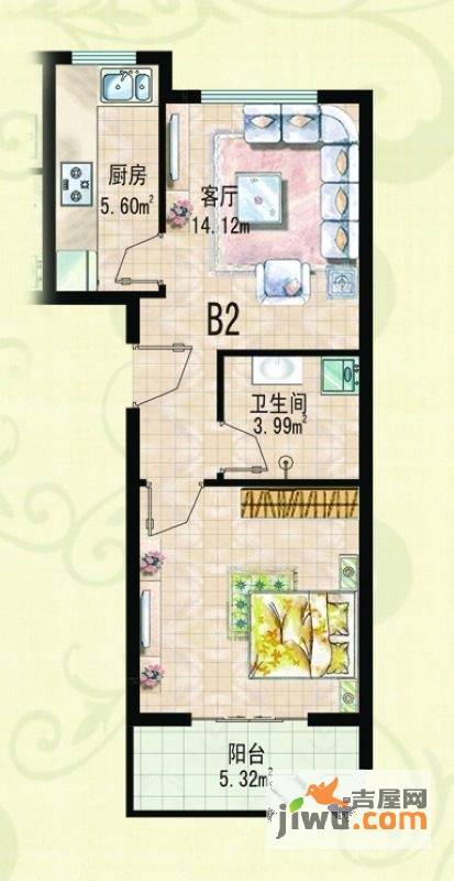 湖光豪景1室1厅1卫49.8㎡户型图