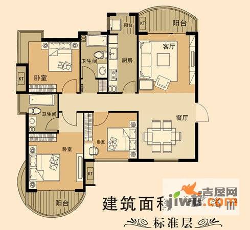 天马相城三期3室2厅2卫125.5㎡户型图