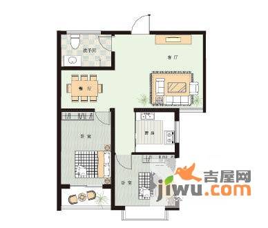 香格里拉花园2室2厅1卫85㎡户型图