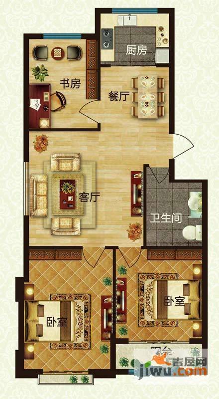 牟城春天3室2厅1卫102㎡户型图