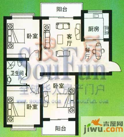 天建天和园3室2厅1卫128㎡户型图