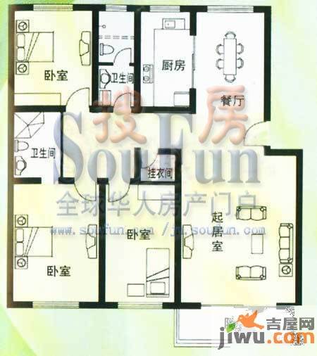 天建天和园3室2厅2卫145㎡户型图