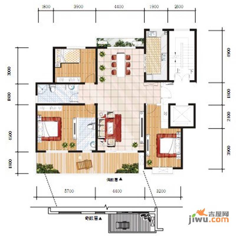 卓越玫瑰园3室2厅2卫144㎡户型图