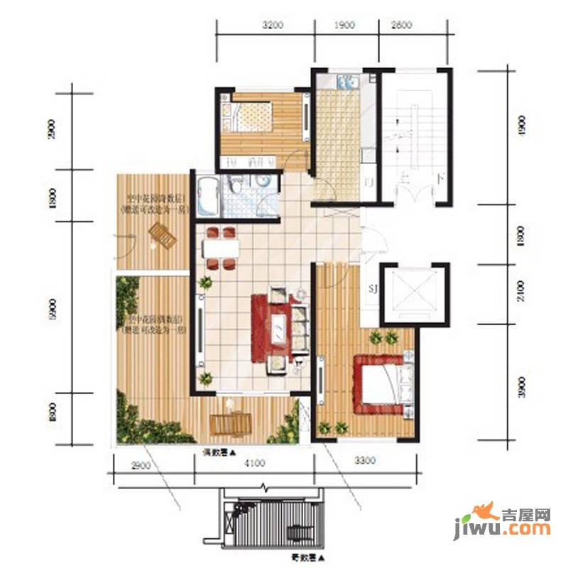 卓越玫瑰园2室2厅1卫87㎡户型图