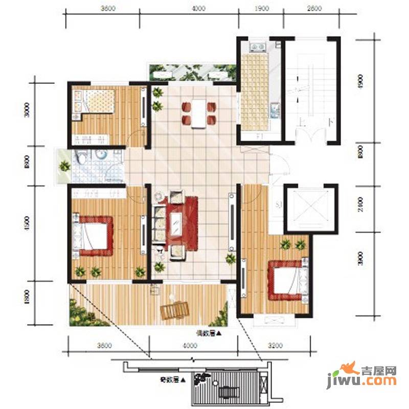 卓越玫瑰园3室2厅1卫121㎡户型图