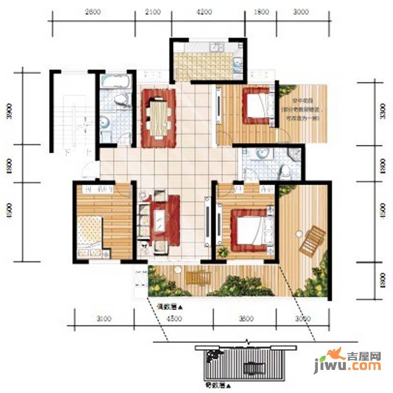 卓越玫瑰园3室2厅2卫136㎡户型图