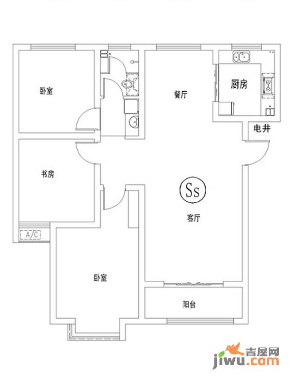 齐鲁涧桥3室2厅1卫110㎡户型图