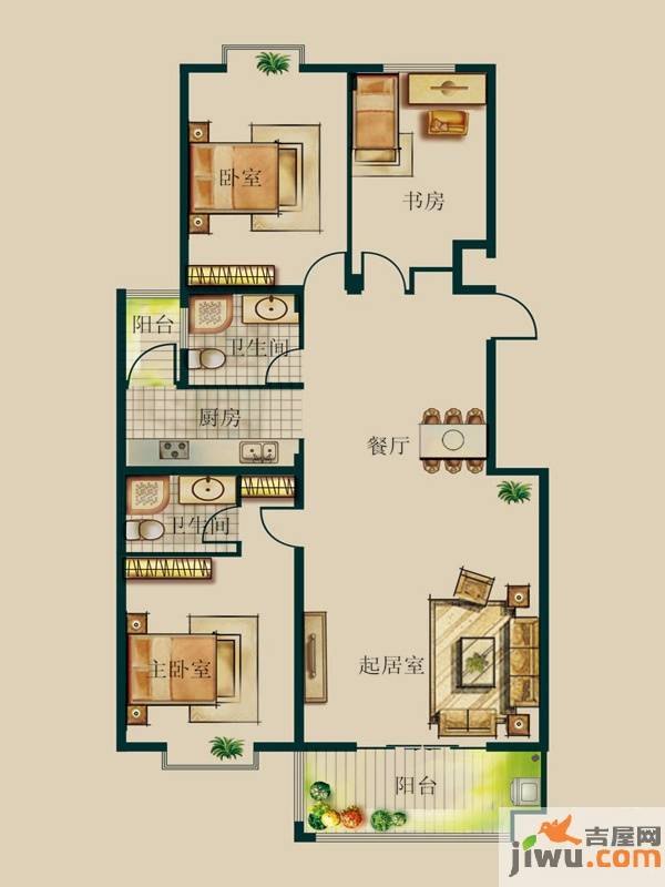 金邸山庄3室2厅2卫145㎡户型图